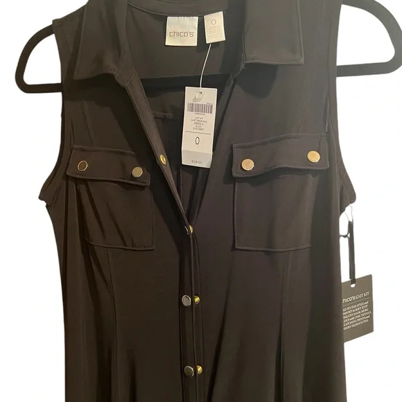 Long black dress from Chico’s with gold buttons NWT very slimming - Picture 2 of 10